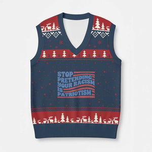 Stop Pretending Your Racism Is Patriotism V-Neck Knit Sweater Vest Red White and Blue TS02 Navy Red Print Your Wear