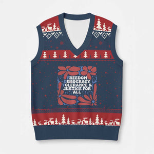 Subtle FDT V-Neck Knit Sweater Vest Freedom Democracy Tolerence and Justice For All TS02 Navy Red Print Your Wear