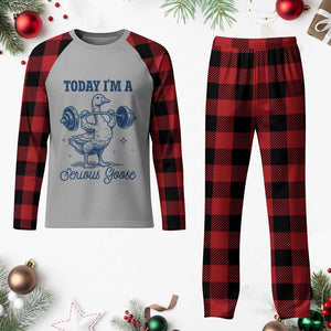 Funny Workout Silly Goose Plaid Pajama Set Today I'm A Serious Goose Lifting Weights Gym TS02 Buffalo Plaid Print Your Wear