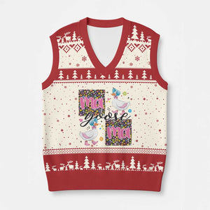 Floral Mama Goose V-Neck Knit Sweater Vest Coquette Vintage Aesthetic Geese Mom Mothers Day TS02 Beige Red Print Your Wear