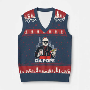 Funny Da Pope Chicago Hot Dog V-Neck Knit Sweater Vest 267th Pope Leo XIV TS02 Navy Red Print Your Wear