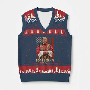 Vintage Pope Leo XIV V-Neck Knit Sweater Vest 267th Pope American Flag TS02 Navy Red Print Your Wear