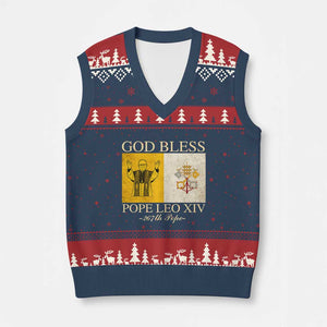 God Bless Pope Leo XIV V-Neck Knit Sweater Vest 267th Pope Vatican Flag TS02 Navy Red Print Your Wear