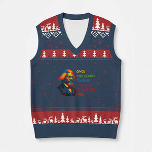 Frederick Douglass Inspirational V-Neck Knit Sweater Vest Learn to Read Be Forever Free Black Leader TS02 Navy Red Print Your Wear