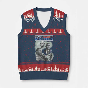 Black History Matters V-Neck Knit Sweater Vest MLK Malcolm X Obama Rosa Parks Inspirational Tribute TS02 Navy Red Print Your Wear