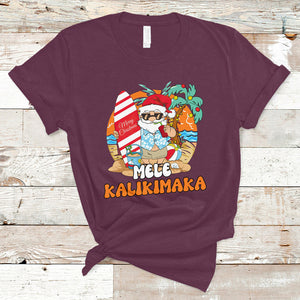 Mele Kalikimaka Palm Tree Hawaiian Santa Christmas In July T Shirt TS02 Maroon Printyourwear