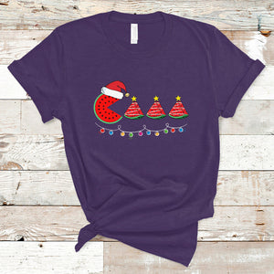Lighting Santa Watermelon Pie Eating Christmas In July T Shirt TS02 Purple Printyourwear
