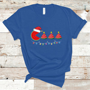 Lighting Santa Watermelon Pie Eating Christmas In July T Shirt TS02 Royal Blue Printyourwear