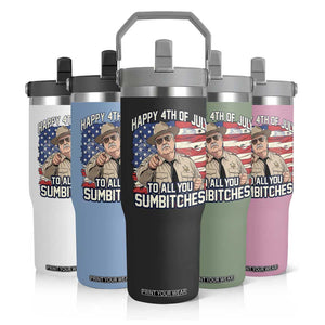 Happy 4th of July To All You Sumbitches Funny Sheriff Flip Straw Tumbler Retro Movie Quote Inspo Country Humor