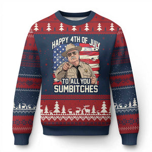 Happy 4th of July To All You Sumbitches Funny Sheriff Ugly Christmas Sweater Retro Movie Quote Inspo Country Humor