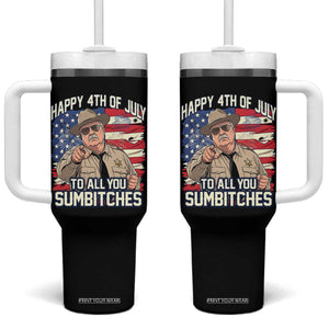 Happy 4th of July To All You Sumbitches Funny Sheriff Tumbler With Handle Retro Movie Quote Inspo Country Humor