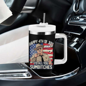 Happy 4th of July To All You Sumbitches Funny Sheriff Tumbler With Handle Retro Movie Quote Inspo Country Humor