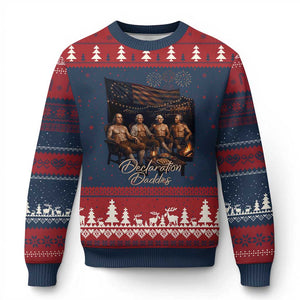 Declaration Daddies Campfire Gathering Graphic Ugly Christmas Sweater Shirtless Founding Fathers Patriotic Summer 4th of July Celebration