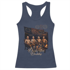 Declaration Daddies Campfire Gathering Graphic Racerback Tank Top Shirtless Founding Fathers Patriotic Summer 4th of July Celebration