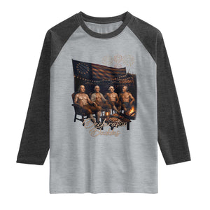 Declaration Daddies Campfire Gathering Graphic Raglan Shirt Shirtless Founding Fathers Patriotic Summer 4th of July Celebration