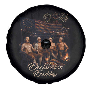 Declaration Daddies Campfire Gathering Graphic Spare Tire Cover Shirtless Founding Fathers Patriotic Summer 4th of July Celebration