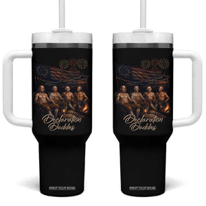 Declaration Daddies Campfire Gathering Graphic Tumbler With Handle Shirtless Founding Fathers Patriotic Summer 4th of July Celebration