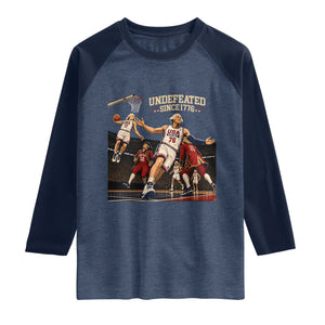 Undefeated Since 1776 George Washington Basketball Raglan Shirt Funny USA Dream Team Founding Fathers Slam Dunk Patriotic Sports