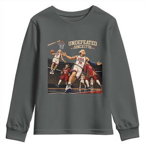 Undefeated Since 1776 George Washington Basketball Youth Sweatshirt Funny USA Dream Team Founding Fathers Slam Dunk Patriotic Sports