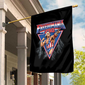 Freedomania 250 George Washington Wrestler Graphic Garden Flag Funny Muscular President Lightning 1776 to 2026 Semiquincentennial