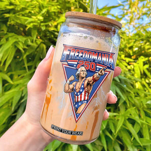 Freedomania 250 George Washington Wrestler Graphic Glass Can Funny Muscular President Lightning 1776 to 2026 Semiquincentennial