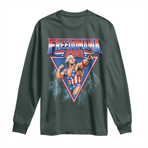 Freedomania 250 George Washington Wrestler Graphic Long Sleeve Shirt Funny Muscular President Lightning 1776 to 2026 Semiquincentennial
