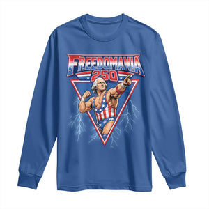 Freedomania 250 George Washington Wrestler Graphic Long Sleeve Shirt Funny Muscular President Lightning 1776 to 2026 Semiquincentennial