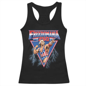 Freedomania 250 George Washington Wrestler Graphic Racerback Tank Top Funny Muscular President Lightning 1776 to 2026 Semiquincentennial