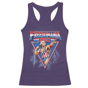 Freedomania 250 George Washington Wrestler Graphic Racerback Tank Top Funny Muscular President Lightning 1776 to 2026 Semiquincentennial