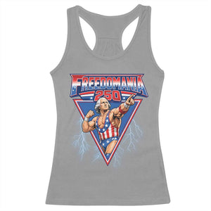 Freedomania 250 George Washington Wrestler Graphic Racerback Tank Top Funny Muscular President Lightning 1776 to 2026 Semiquincentennial
