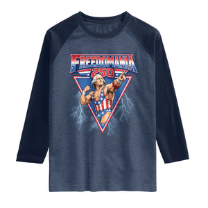 Freedomania 250 George Washington Wrestler Graphic Raglan Shirt Funny Muscular President Lightning 1776 to 2026 Semiquincentennial