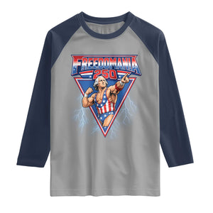 Freedomania 250 George Washington Wrestler Graphic Raglan Shirt Funny Muscular President Lightning 1776 to 2026 Semiquincentennial