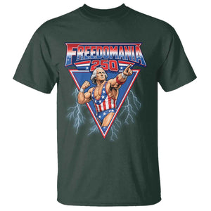 Freedomania 250 George Washington Wrestler Graphic T Shirt Funny Muscular President Lightning 1776 to 2026 Semiquincentennial