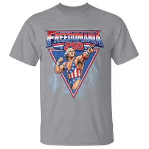 Freedomania 250 George Washington Wrestler Graphic T Shirt Funny Muscular President Lightning 1776 to 2026 Semiquincentennial