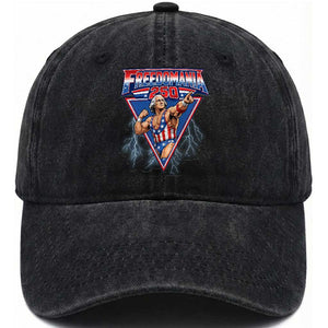 Freedomania 250 George Washington Wrestler Graphic Washed Cotton Baseball Cap Funny Muscular President Lightning 1776 to 2026 Semiquincentennial
