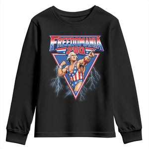 Freedomania 250 George Washington Wrestler Graphic Youth Sweatshirt Funny Muscular President Lightning 1776 to 2026 Semiquincentennial