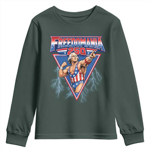 Freedomania 250 George Washington Wrestler Graphic Youth Sweatshirt Funny Muscular President Lightning 1776 to 2026 Semiquincentennial