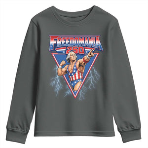 Freedomania 250 George Washington Wrestler Graphic Youth Sweatshirt Funny Muscular President Lightning 1776 to 2026 Semiquincentennial