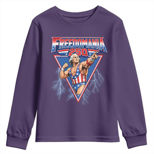 Freedomania 250 George Washington Wrestler Graphic Youth Sweatshirt Funny Muscular President Lightning 1776 to 2026 Semiquincentennial