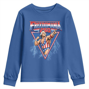 Freedomania 250 George Washington Wrestler Graphic Youth Sweatshirt Funny Muscular President Lightning 1776 to 2026 Semiquincentennial