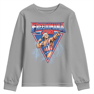 Freedomania 250 George Washington Wrestler Graphic Youth Sweatshirt Funny Muscular President Lightning 1776 to 2026 Semiquincentennial