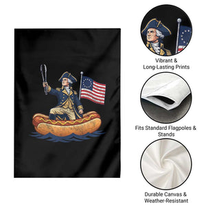 George Washington Crossing The Delaware on Hot Dog Boat Garden Flag Funny BBQ Party 4th of July Graphic