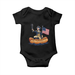 George Washington Crossing The Delaware on Hot Dog Boat Baby Onesie Funny BBQ Party 4th of July Graphic
