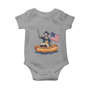 George Washington Crossing The Delaware on Hot Dog Boat Baby Onesie Funny BBQ Party 4th of July Graphic