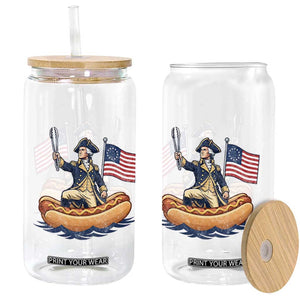 George Washington Crossing The Delaware on Hot Dog Boat Glass Can Funny BBQ Party 4th of July Graphic