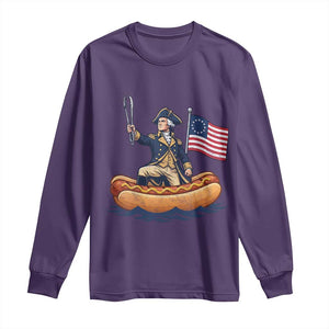 George Washington Crossing The Delaware on Hot Dog Boat Long Sleeve Shirt Funny BBQ Party 4th of July Graphic