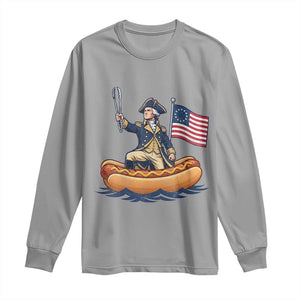 George Washington Crossing The Delaware on Hot Dog Boat Long Sleeve Shirt Funny BBQ Party 4th of July Graphic