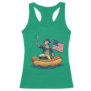 George Washington Crossing The Delaware on Hot Dog Boat Racerback Tank Top Funny BBQ Party 4th of July Graphic