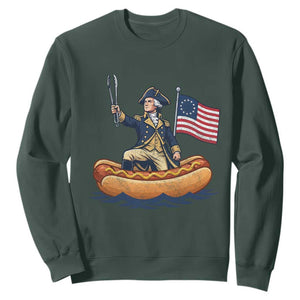 George Washington Crossing The Delaware on Hot Dog Boat Sweatshirt Funny BBQ Party 4th of July Graphic