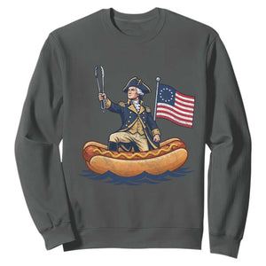 George Washington Crossing The Delaware on Hot Dog Boat Sweatshirt Funny BBQ Party 4th of July Graphic